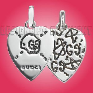 GUCCI Ag925 Sterling Silver HEART with GG SKULL Trouble Andrew pendant charm NIB